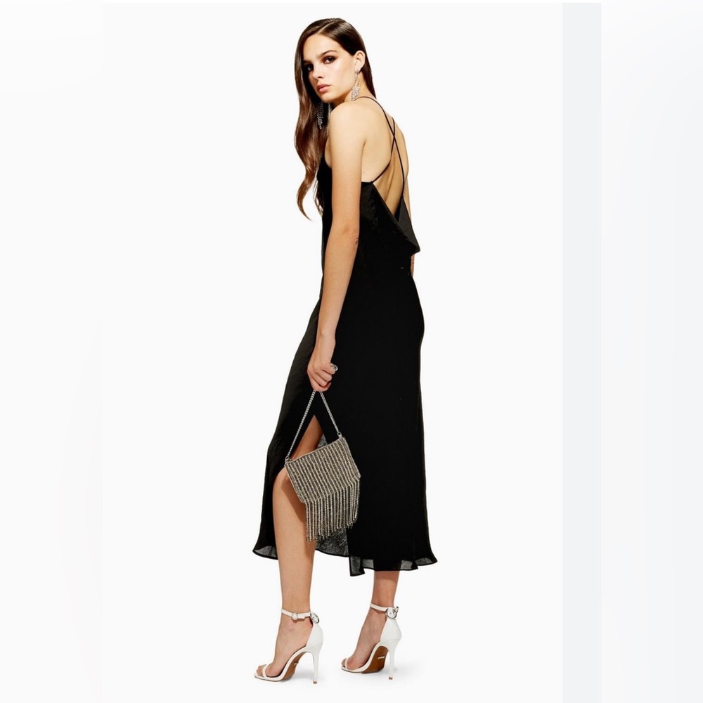 Topshop Brown Satin Midi Dress - Picture 2 of 6
